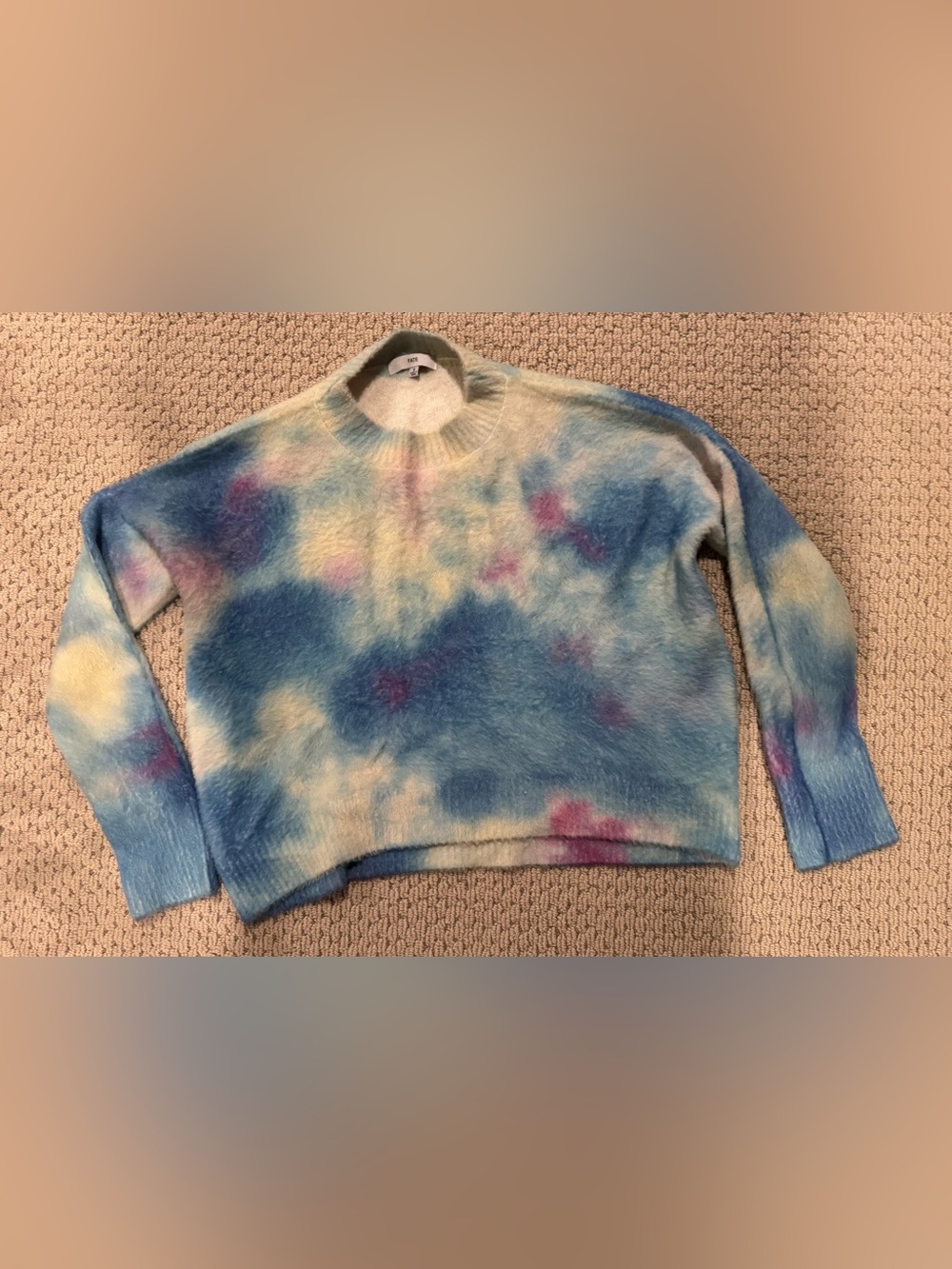 Fate Plush Tie-Dye Crewneck Sweater in Blue, Cream & Pink